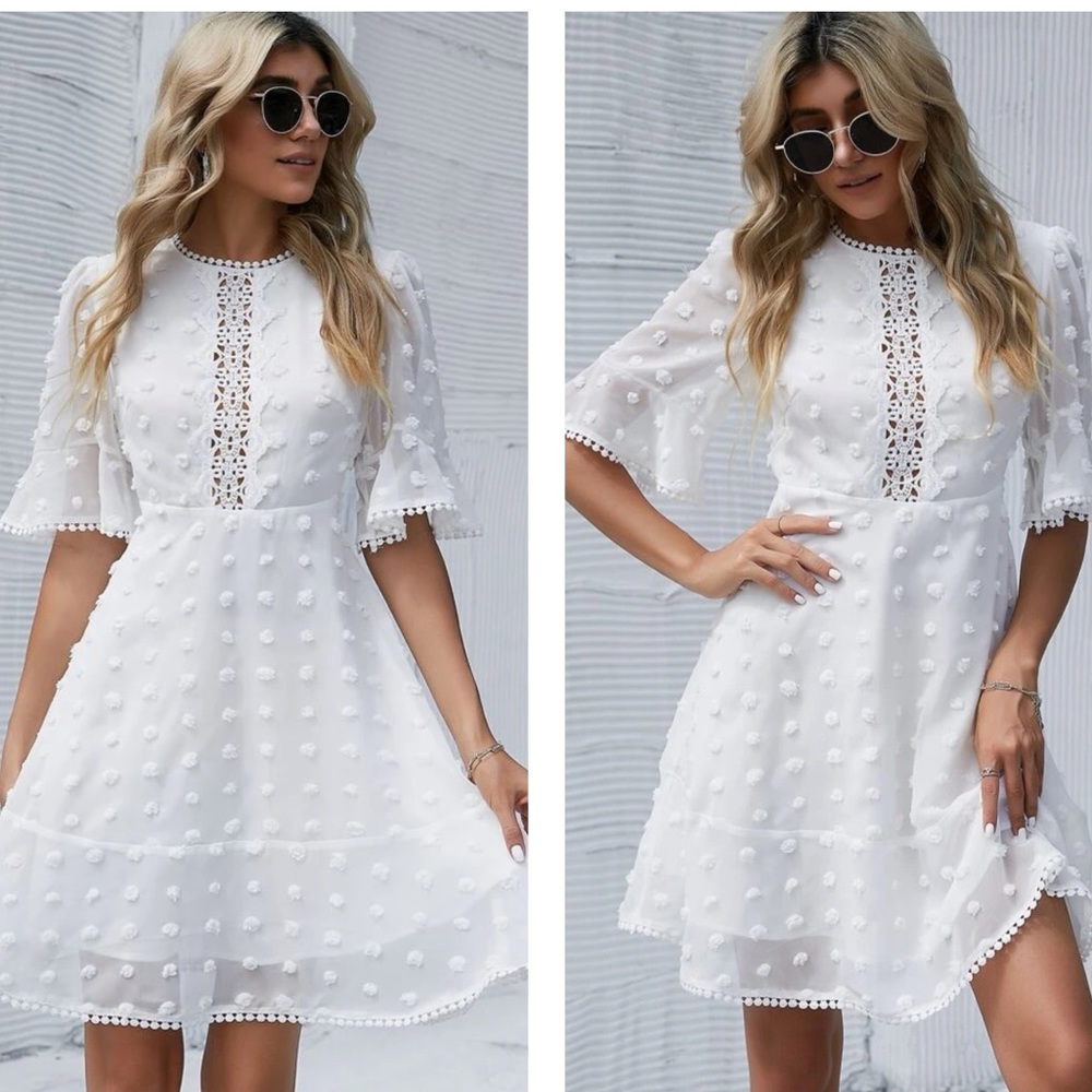 New White Lace Swiss Dot Dress - Picture 2 of 5